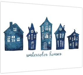 Tablou - Case de acuarelă albastru (70x50 cm)
