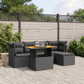 vidaXL Set mobilier de grădină cu perne, 6 piese, negru, poliratan