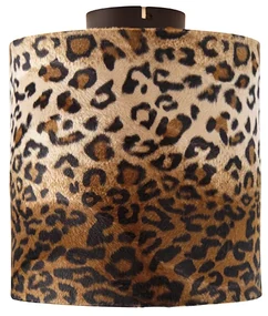 Plafonieră cu abajur negru mat cu imprimeu leopard 25 cm - Combi