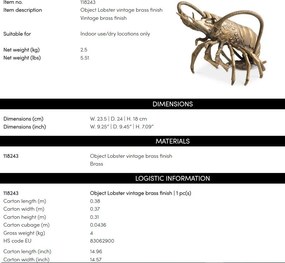 Obiect decorativ din alama masiva design LUX Lobster