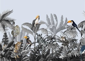 Tablou pe sticlă - Jungla ilustrată (70x50 cm)