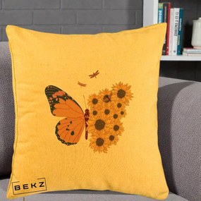 Perna Decorativa Fluture Floarea-Soarelui, 40x40 cm, Galben, Husa Detasabila, Perna Inclusa, BEKZ®