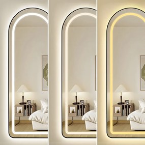 Oglinda LED Ovala 50x160 cm, Iluminare 3 Nuanțe, Touch Control & Design Premium Rama Neagra