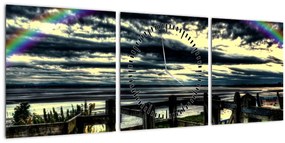 Tablou cu curcubeu deasupa mării (cu ceas) (90x30 cm)