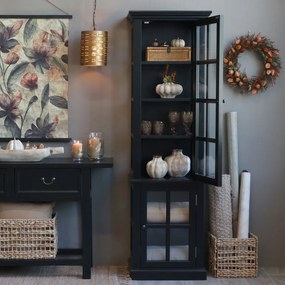 Vitrina din lemn masiv si furnir, negru, cu 2 usi si rafturi, aspect rustic, Marseille
