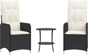 vidaXL Scaune de grădină rabatabile, 2 buc., cu masă, negru, poliratan