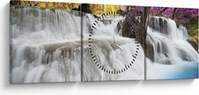 Tablou cu Erawan cascadă în pădure (cu ceas) (90x30 cm)