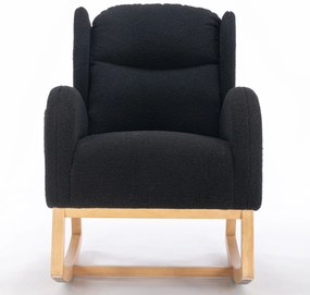 Scaun balansoar modern cu husă din material Teddy, fotoliu cu design ergonomic cu spătar înalt, pentru living și dormitor, 71x96,5x101 cm, Negru