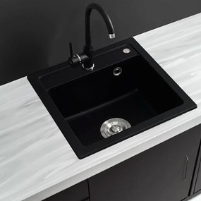 Chiuvetă pătrată Nia din granit, cu o singură cuvă, neagră