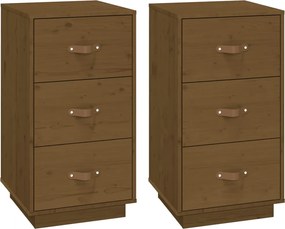 vidaXL Noptiere, 2 buc., maro miere, 40x40x75 cm, lemn masiv de pin