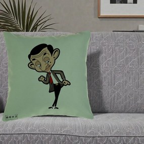 Perna Personalizata Mr. Bean Caricatura, 40x40 cm, Verde, Husa Detasabila, Perna Inclusa, BEKZ®