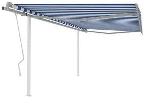 vidaXL Copertină retractabilă manual, cu stâlpi, albastru/alb, 4x3 m
