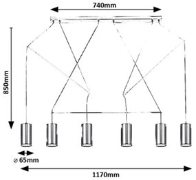 Lustră pe cablu ASLAUG 6xGU10/50W/230V Rabalux 72018