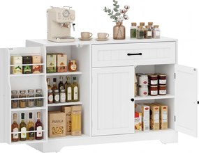 HOMCOM Bufet modern de bucătărie cu sertar, polițe reglabile, mic spațiu de depozitare pentru bucătărie cu compartimente pe ușă, Alb | Aosom Romania