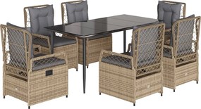 vidaXL Set de masă pentru grădină, 7 piese, cu perne, bej, poliratan