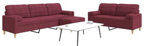 vidaXL Set canapele cu taburet și perne, 3 piese, roșu vin, textil