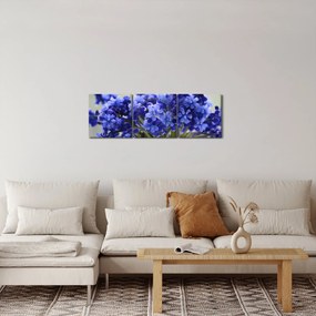 Tablou buchet cu flori albastre (cu ceas) (90x30 cm)