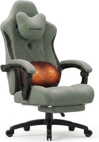 DOWINX Scaun gaming, ergonomic, Incalzire si Masaj cu Role in perna lombara, Șezut cu Arcuri Metalice și Spumă, rabatabil 90°-135°, Suport picioare, rezistent 150 kg, material textil, Verde