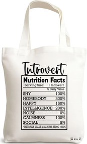 Sacosa de Panza pentru Cumparaturi, Geanta Tote, model Introvert Nutrient Facts 38 x 34.5 cm, Alba, BEKZ®