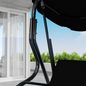 Outsunny Balansoar de Grădină 3 Locuri cu Acoperiș Reglabil și Perne Moi din Poliester, Capacitate 240 kg, 170x110x153 cm, Negru | Aosom Romania