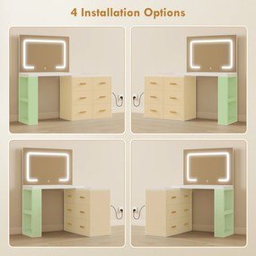 HOMCOM Stație de Machiaj cu Lumini LED, 3 Culori, Luminozitate Reglabilă, Toaletă Convertibilă cu Prize Electrice, 6 Sertare Soft Close, Oglindă, Rafturi Deschise, pentru Dormitor, Alb | Aosom Romania