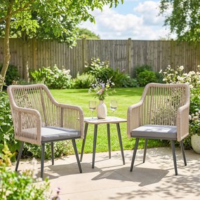 Outsunny Set de 2 scaune de grădină pentru exterior din ratan cu perne, cotiere și cadru din oțel pentru terasă 54x65x80 cm gri | Aosom Romania