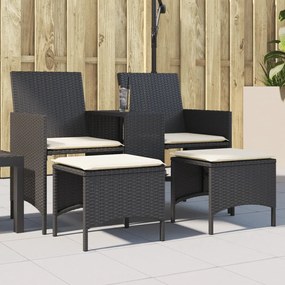 4003890 vidaXL Canapea de grădină cu 2 locuri cu masă și scaune negru poliratan