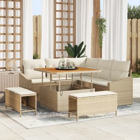 Set canapea de grădină vidaXL 8 Piese cu perne Bej Ratan sintetic Acacia