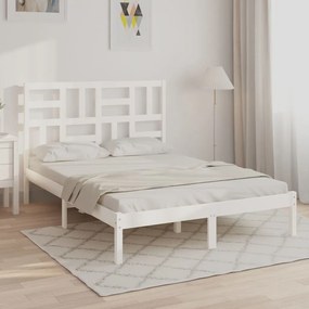 3105926 vidaXL Cadru de pat dublu, alb, 135x190 cm, lemn masiv