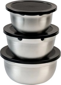 Set de 3 boluri din inox cu capac Kesper 90898, 700/1,1/1,5 l, scala de masurare, margine larga, fund antiderapant, inox