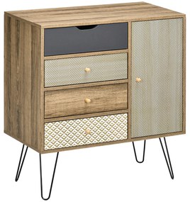 HOMCOM Comodă de depozitare bufet cu 4 sertare și 1 canapea - picioare din sârmă neagră stil boem 79 x 39 x 86 cm maro | Aosom Romania