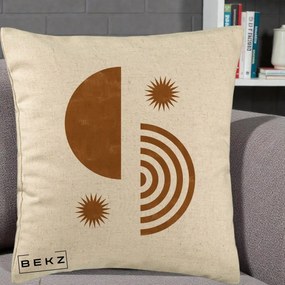 Perna Decorativa Boho Sun si Spirala, 40x40 cm, Bej, Husa Detasabila, Perna Inclusa, BEKZ®