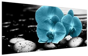 Tablou cu flori de orhidee albastre (120x50 cm), în 40 de alte dimensiuni noi