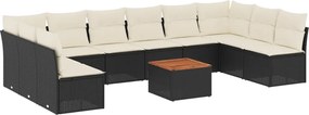 vidaXL Set canapele de grădină cu perne, 11 piese, negru, poliratan