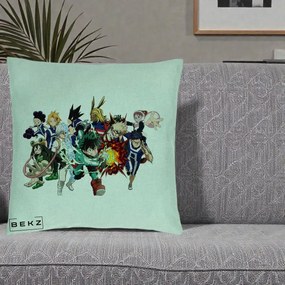 Perna Personalizata My Hero Academia Clasa 1-A Complet, 40x40 cm, Verde Menta, Husa Detasabila, Perna Inclusa, BEKZ®