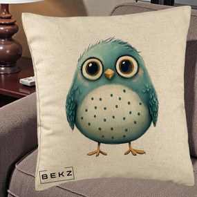 Perna Decorativa Pasare Teal cu Buline Teal, 40x40 cm, Bej, Husa Detasabila, Perna Inclusa, BEKZ®