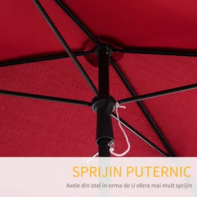 Outsunny Umbrelă de Grădină Dreptunghiulară cu Înălțime Reglabilă, Cadru din Aluminiu, 200x125x235cm, Roșu | Aosom Romania