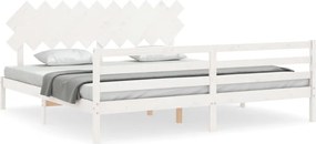 vidaXL Cadru pat cu tăblie 200x200 cm, alb, lemn masiv