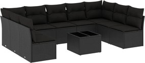 vidaXL Set canapele de grădină cu perne, 10 piese, negru, poliratan