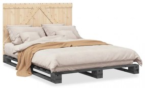 Cadru de pat cu tăblie, gri, 140x200 cm, lemn masiv de pin