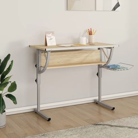 vidaXL Birou stejar sonoma &amp; gri 110x53x(58-87) cm lemn prelucrat&amp;oțel