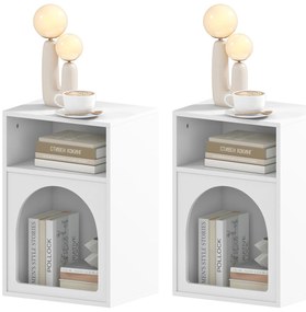 HOMCOM Set de 2 mese de noapte, masă de noapte cu compartimente deschise, design arcuit, 40 x 30 x 60 cm, alb | Aosom Romania