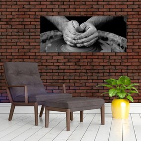 Tablou alb negru - producția de ceramică (120x50 cm)