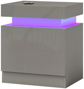 HOMCOM Mesa de Noapte cu Lumini LED 2 Sertare și Telecomandă Masă de Noapte pentru Dormitor Sufragerie 45x35x52 cm Gri | Aosom Romania