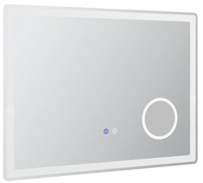 kleankin Oglindă de baie rectangulară cu LED, funcție antiabur, luminozitate reglabilă, oglindă cu zoom x3 80 x 60 cm transparent | Aosom Romania