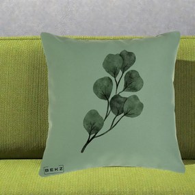 Perna Decorativa Ramura Eucalipt Acuarela, 40x40 cm, Verde, Husa Detasabila, Perna Inclusa, BEKZ®