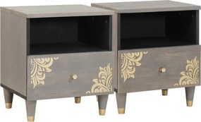 vidaXL Dulap de noapte 2 pcs Gri 40 x 33 x 46 cm Lemn de mango solid