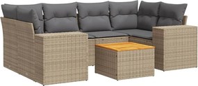 vidaXL Set canapele de grădină, 7 piese, cu perne, bej, poliratan