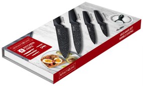 Set cutite in cutie magnetica Royalty Line RL MB4, 5 piese, Decojitor, Acoperire marmura, Maner gumat, Negru