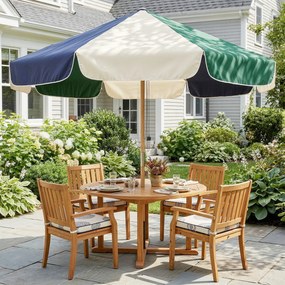 Outsunny Umbrelă de Grădină cu Frânghie Protecție Solară UPF30+ Stil Retro Efect Lemn cu Volane Înclinabilă Ø 226 cm Crem și Verde | Aosom Romania